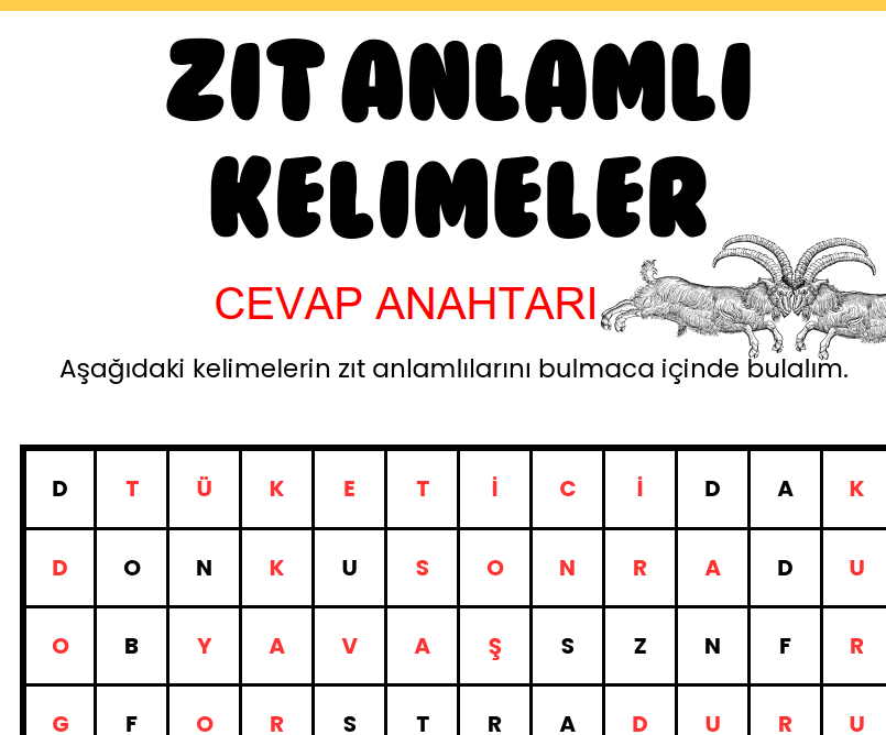 İlkokul 3. Sınıf Türkçe – Zıt Anlamlı Kelimeler Bulmacası ve Etkinlikler – PDF İndir – (PDF) – İlkokul 3.Sınıf / Türkçe – Ed…